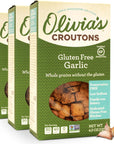 Olivia’s Gluten Free Croutons For Salad - Crunchy Garlic Soup Crouton - Made from Seasoned Ancient Grain Gluten-Free Artisan Bread - Dairy Free, Vegetarian, Made In USA, 4.5 Oz (Pack of 3)