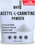 WHYZ Acetyl L-Carnitine Powder, 125g, Gluten-Free Acetyl L Carnitine Supplement, Amino Acid Supplement That Supports Cellular Energy, ALCAR Powder for Cognitive Function and Vitality, 250 Servings