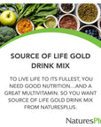 NaturesPlus Source of Life Gold Drink Mix, Tropical Fruit Flavor - 1.2 lb - Multi-Vitamin Supplement - Blood, Bone & Immune Support - Gluten Free - 30 Servings