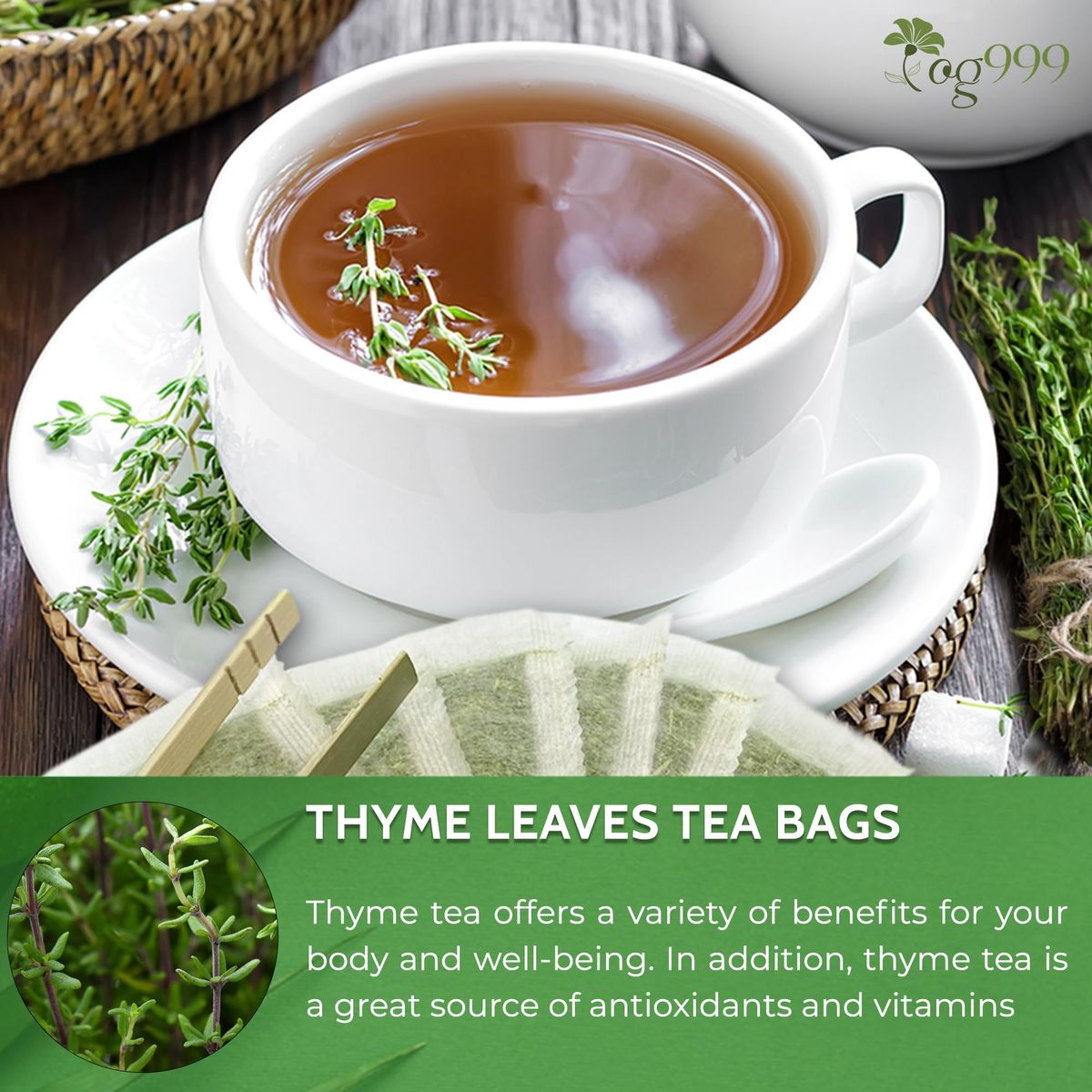 TOG999 40 Thyme Leaf Tea Bags 100 Natural  Pure Thyme Leaves Loose Leaf Thyme Herbal Tea Thyme Leaf Tea No Sugar No Caffeine No Gluten Vegan