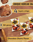 K-Munchies Orion Turtle Chips - 3 Packs of 160-gram Choco Churro Flavor Korean Chips - Sweet, Crispy, Korean Snacks with Hint of Cinnamon - Bite-Sized, On-The-Go Korean Corn Snack