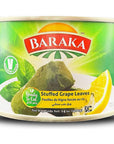 Baraka Dolmas Stuffed Grape Leaves Canned  Ready to Eat Turkish Grape Leaves Stuffed with Rice  Herbs  Vegan Vegetarian No Meat Middle Eastern Snack Food Imported from Turkey 14 oz Can