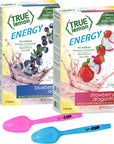 True Lemon Energy Blueberry Acai  Strawberry Dragonfruit Drink Mix with By The Cup Mood Spoons