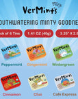 Organic Breath Mints by VerMints Variety Pack with 6 Flavors All Natural NonGMO Nut Free Gluten Free Vegan KSA Kosher 141oz Tins