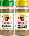 Flavor God Classic Combo Pack Of 2 Super Garlic Bros Edition Garlic Lovers, Lemon & Garlic, Herb, Seasoning Gift Set, Natural Healthy Spice Blend, Low Sodium Grill Chicken Beef Seafood Salad Steak Rub