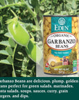 Eden Organic Garbanzo Beans Chickpeas 15 oz Can 12Pack Case No Salt Added NonGMO Gluten Free Vegan Kosher US Grown Heat and Serve Macrobiotic