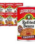 La Preferida Refried Beans Chorizo 16 oz Pack  6