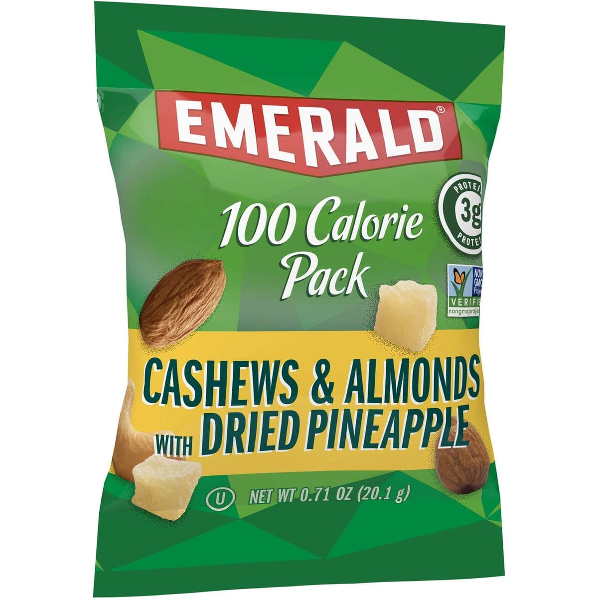 Emerald Nuts Cashews and Almonds with Dried Pineapple 7 Ct 1Pack 100Calorie Individual Packs of Mixed Nut Blend and Dried Fruit