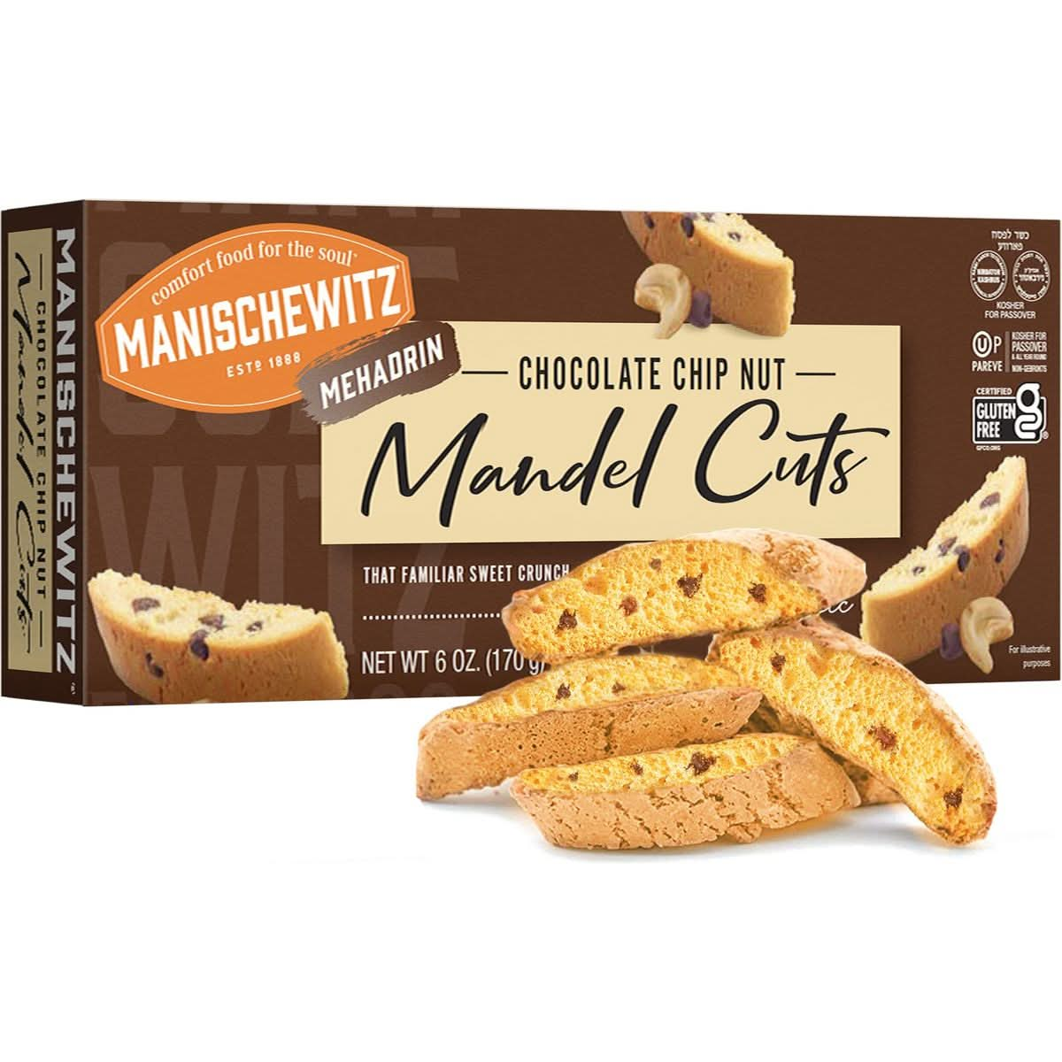 Manischewitz Chocolate Chip Nut Mandel Cuts 6oz Dairy Free Gluten Free  Grain Free Biscotti Kosher for Passover