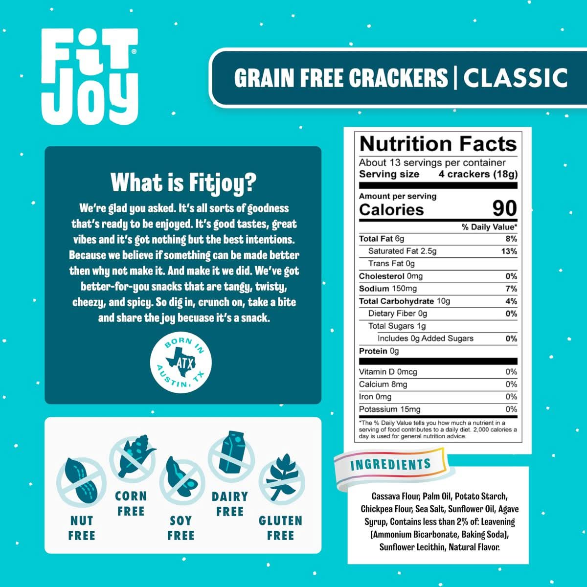 FitJoy Grain Free Crackers  Delicious Gluten Free Cracker  Certified NonGMO and Kosher  Gluten Free Crackers  Vegan AllergenFree NutFree  Classic Salt Flavor  3 Pack