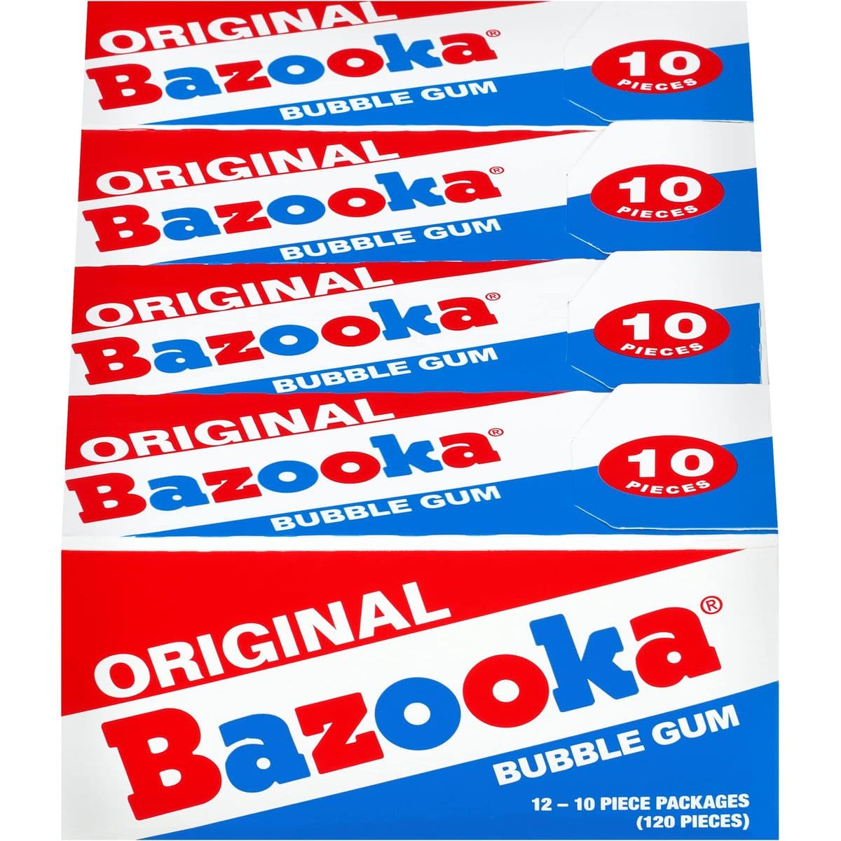 Bazooka Bubble Gum Individually Wrapped Pink Chewing Gum in Original Flavor  10 Piece Wallet Packs Pack of 12  Fun Old Fashioned Candy for Kids