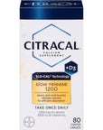 Citracal Slow Release 1200, 1200 mg Calcium Citrate and Calcium Carbonate Blend with 1000 IU Vitamin D3, Bone Health Supplement for Adults, Once Daily Caplets, 80 Count