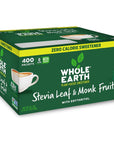 Whole Earth Sweetener Co. Stevia & Monk Fruit Sweetener, Erythritol Sweetener, Stevia Packets, Sugar Substitute, Natural Sweetener, 400 Count