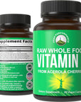 Peak Performance Raw Whole Food Natural Vitamin C Capsules from Acerola Cherry for Max Absorption. Vegan USA Sourced Vitamin C Supplement 90 Pills. 500 mg Serving or 2 Servings 1000mg