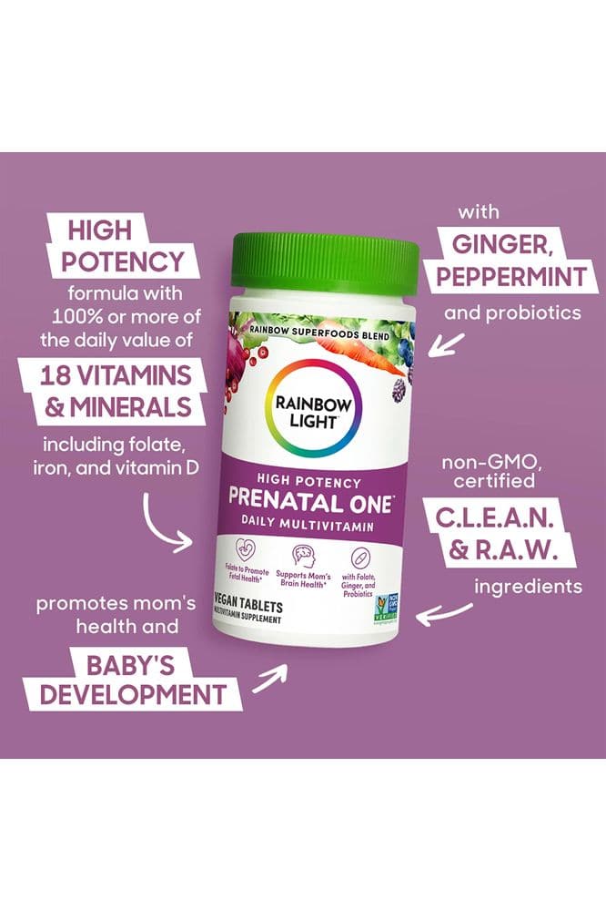 Rainbow Light High-Potency Prenatal One Multivitamin, Prenatal Health Multivitamin Supports Mom&#39;s Health and Baby&#39;s Development, With Vitamin C, Vegan, 90 Count