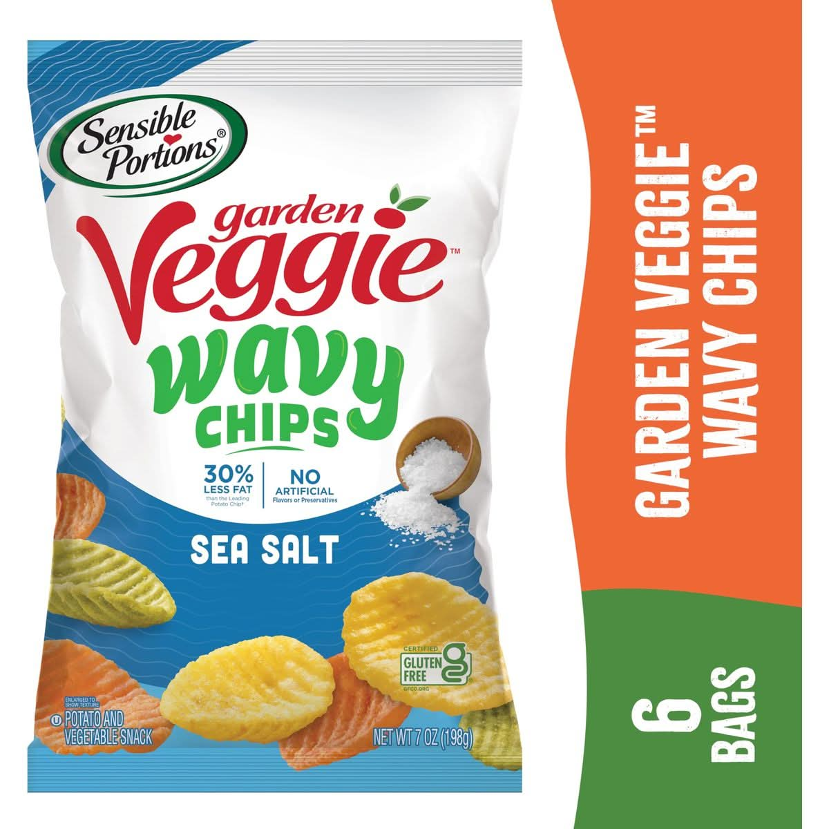 Sensible Portions Veggie Wavy Chips Sea Salt Flavor GlutenFree Chips 7 Ounce Bag 6Pack