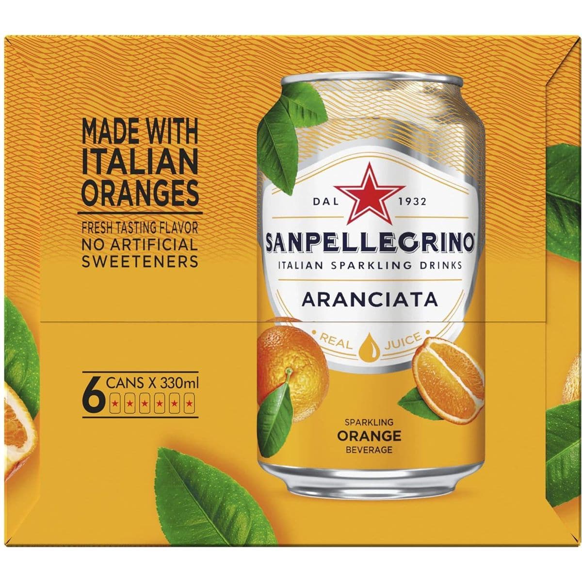 Sanpellegrino, Orange Italian Sparkling Drinks - 11.15 Fl Oz Cans, 6 Pack