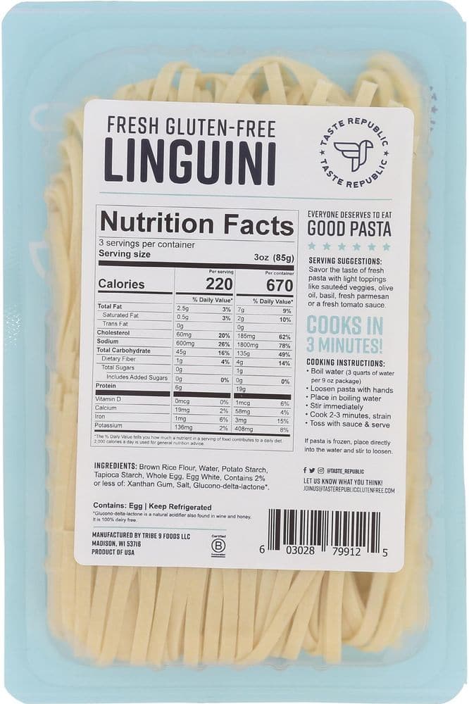 Gluten-Free Pasta, Linguini, Fresh Brown Rice Noodles Cook in Just 3 Minutes by Taste Republic, 9oz