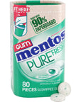 Mentos Pure Fresh Sugar-Free Chewing Gum with Xylitol, Spearmint, in a recyclable 90% Paperboard Bottle, 80 Piece