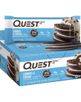 Quest Nutrition Cookies & Cream Protein Bars, High Protein, Low Carb, Gluten Free, Keto Friendly, 12 Count