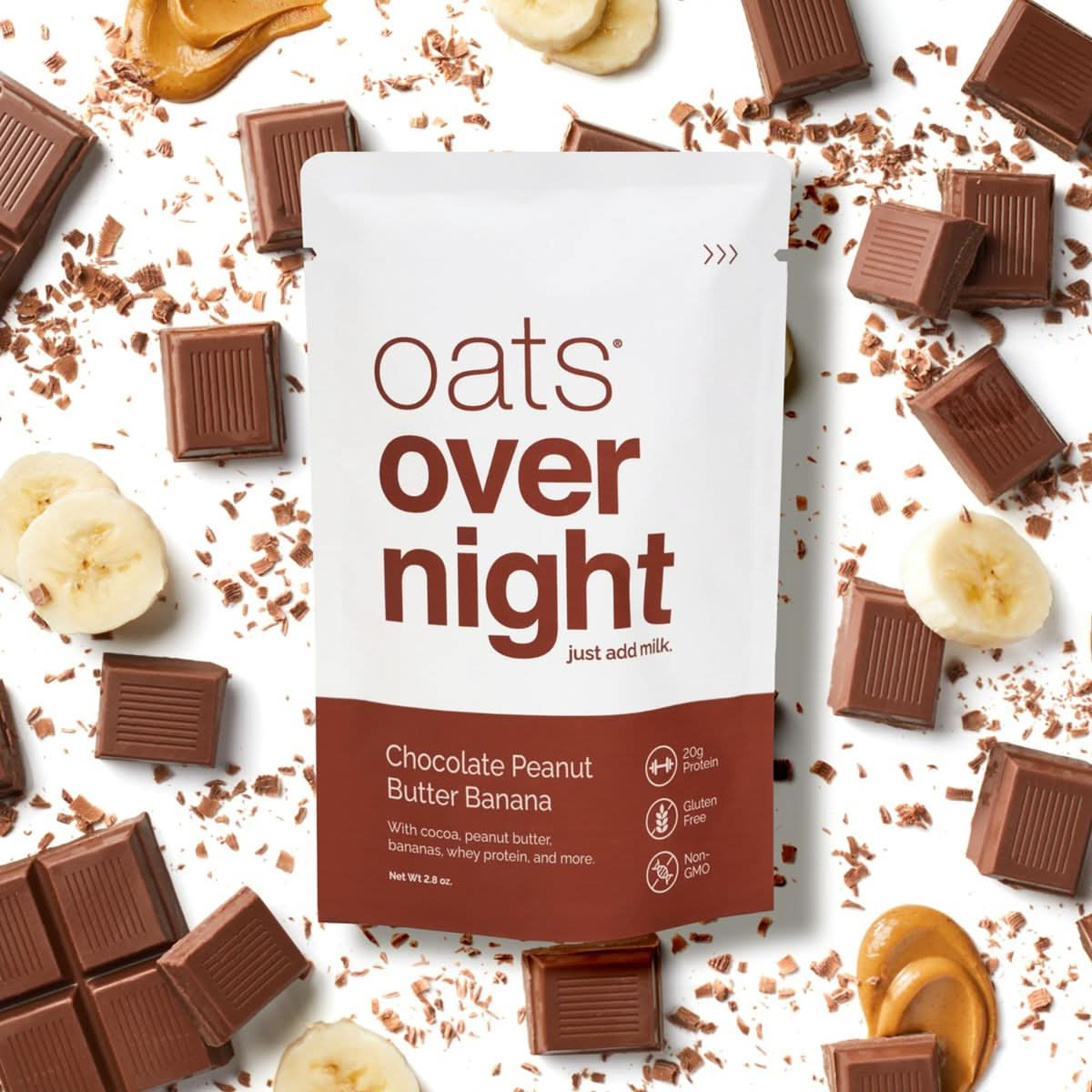 Oats Overnight Chocolate Peanut Butter Banana  Overnight Oats with 20g Protein High Fiber Breakfast Protein Shake  Gluten Free Oatmeal Non GMO High Protein Oatmeal 28 oz per meal 8 Pack