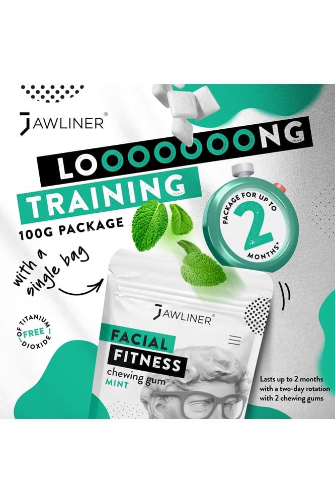 JAWLINER Fitness Chewing Gum (2 months pack) Jawline Sugar Free Mint Gum - - Jawline Exerciser For Mewing And Shapen The Jaw - 15x Harder Than Regular Gum