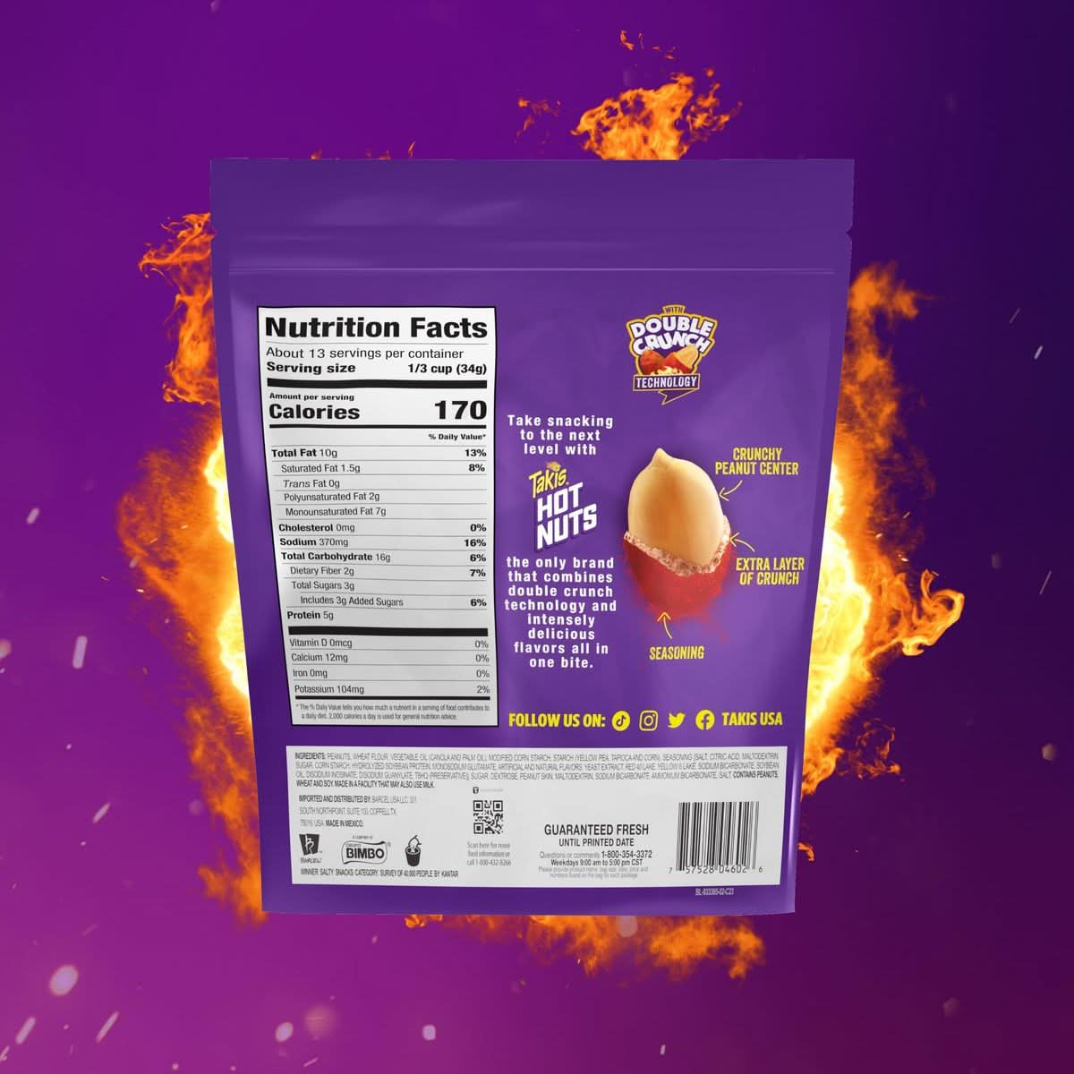 Takis Fuego Hot Nuts 1502 oz Sharing Size Resealable Bag Hot Chili Pepper  Lime Flavored Extreme Spicy DoubleCrunch Peanuts