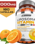 Premium Liposomal Vitamin C 2000mg - 180 Capsules -Ultra Potent High Absorption Ascorbic Acid, Supports Immune System & Collagen Booster - Powerful Antioxidant High Dose - Fat Soluble