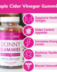 SkinnyFit Skinny Gummies Apple Cider Vinegar Gummies w/ The Mother, Healthy Weight, Immune Support, Vitamin B9, B12, Beetroot, Pomegranate, Vegan-Friendly, 60 Count