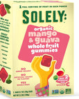 SOLELY Organic Mango and Guava Whole Fruit Gummies, 3.5 oz (5 Bags 0.7 oz each) | Three Ingredients | No Added Sugars, Artificial Colors or Flavors | Vegan Fruit Snacks