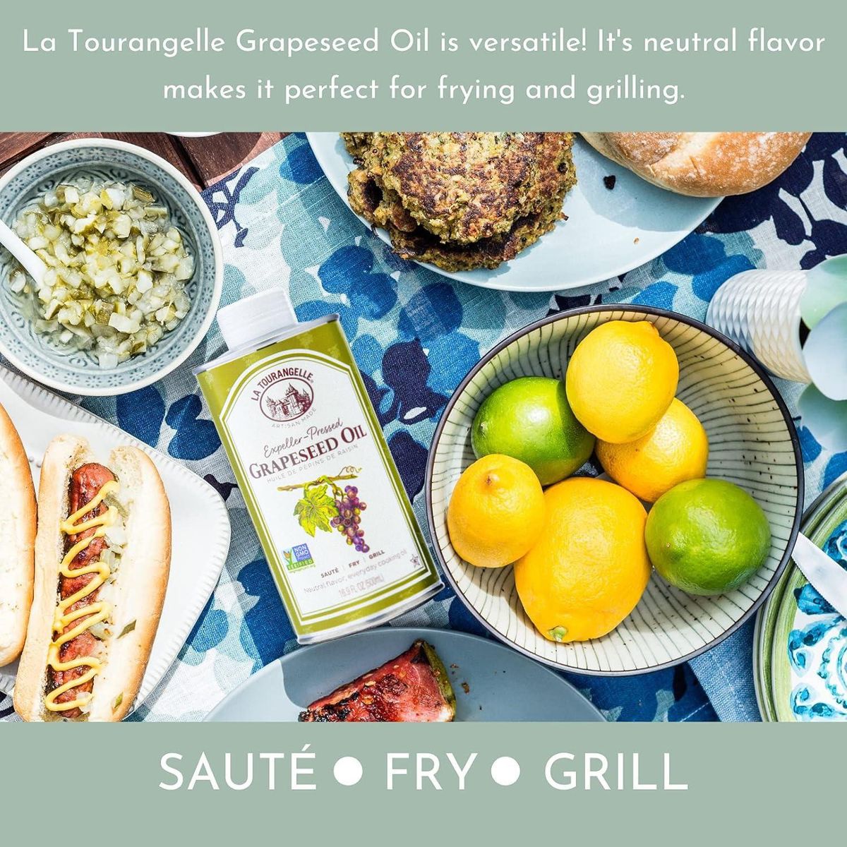 La Tourangelle, Expeller-Pressed Grapeseed Oil, High Heat Neutral Cooking Oil, Cast Iron Seasoning, Also Great for Skin, Hair, and DIY Beauty Recipes, 25.4 fl oz