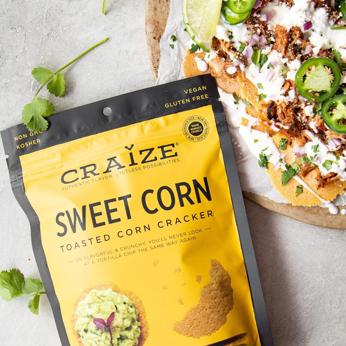 Craize Sweet Corn Crisps  Gluten Free Vegan Kosher Toasted Corn Crackers  6 pack 4 oz each