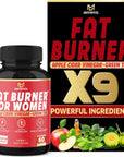 Fat Burner for Women, 9-in-1 Powerful Blend of Apple Cider Vinegar, Green Tea, Garcinia Cambogia, Green Coffee Bean, White Kidney Bean, Coleus Forskohlii, Raspberry Ketones, Olive Leaf