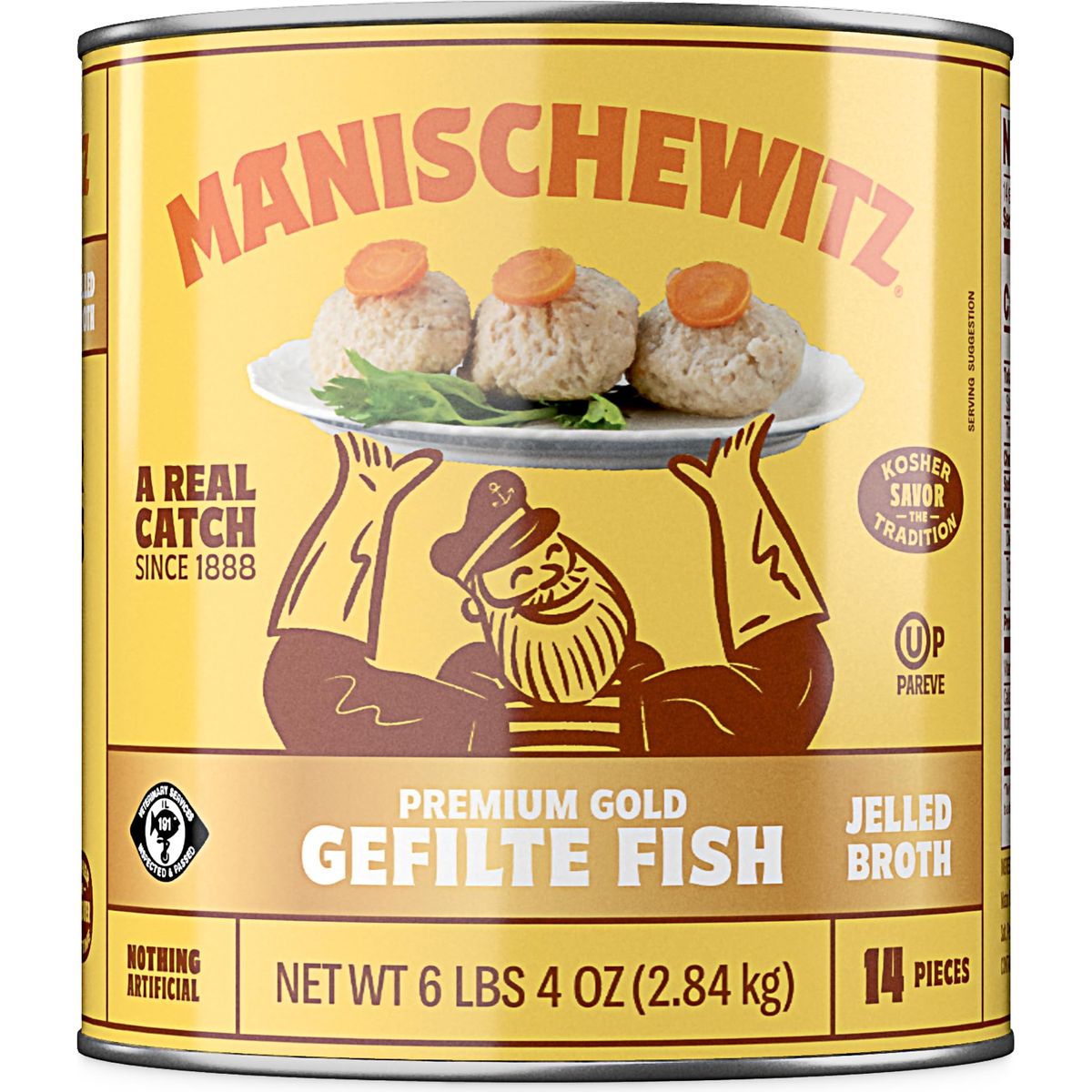 Manischewitz Premium Gold Gefilte Fish 14 Pieces in Jelled Broth No MSG Kosher for Passover