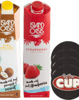 Island Oasis Strawberry Fruit Puree and Pina Colada Beverage Mix 1 Liter of each with Set of By The Cup Coasters