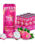 Odyssey Elixir Sparkling Adaptogen Drink Low Calorie Drinks L Theanine Lions Mane Cordyceps  Green Tea Caffeine for Energy  Focus NonGMO Vegan Dragon Fruit Lemonade Flavor 12 Fl oz 12 Pack