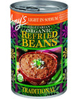 Amys Organic Refried Beans Canned Traditional Beans Light in Sodium Vegan Gluten Free and Vegetarian 154 Oz