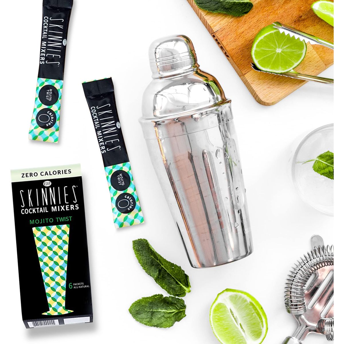 RSVP Skinnies Mojito Twist  Zero Sugar Mixer for Cocktails or Mocktails  No Aspartame Gluten Free and All Natural Mojito Drink Mix 4 boxes24 packets