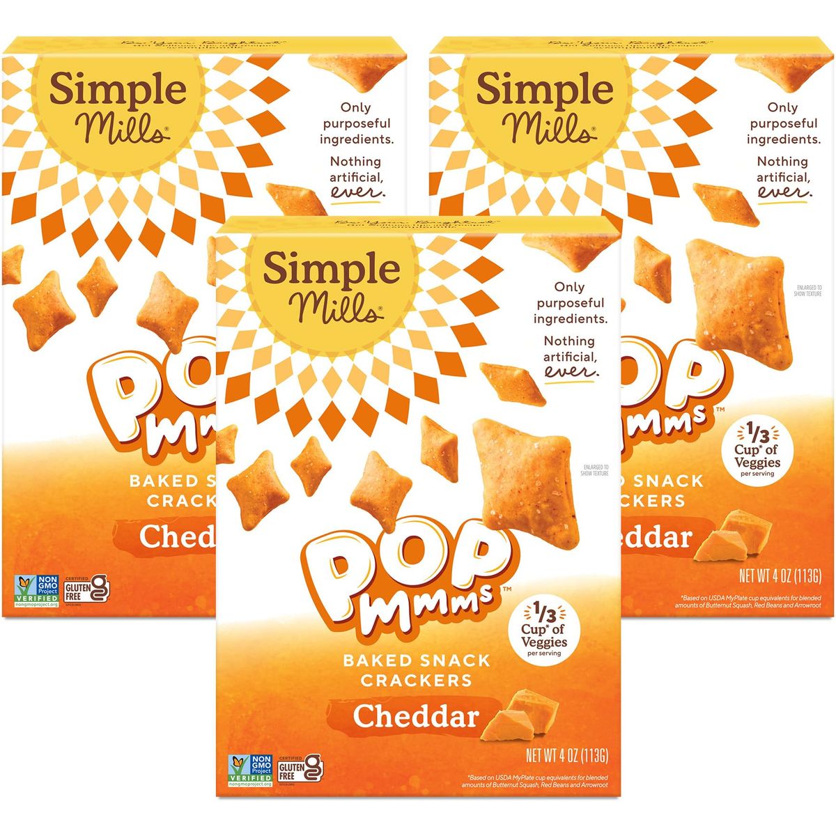 Simple Mills Pop Mmms Cheddar Baked Snack Crackers Gluten Free 4 Ounce Pack of 3