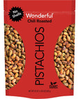 Wonderful Pistachios No Shells Chili Roasted Nuts 22 Ounce Resealable Bag Healthy Snack Protein Snack Pantry Staple