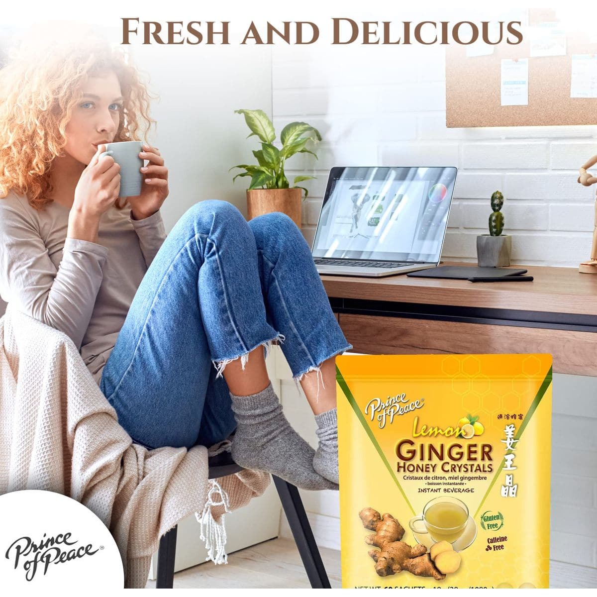 Prince of Peace Instant Ginger Honey Crystals with Lemon 60 Sachets  Instant Hot or Cold Beverage  Easy to Brew  Drink Like a Tea  Caffeine and Gluten Free  Real Ginger