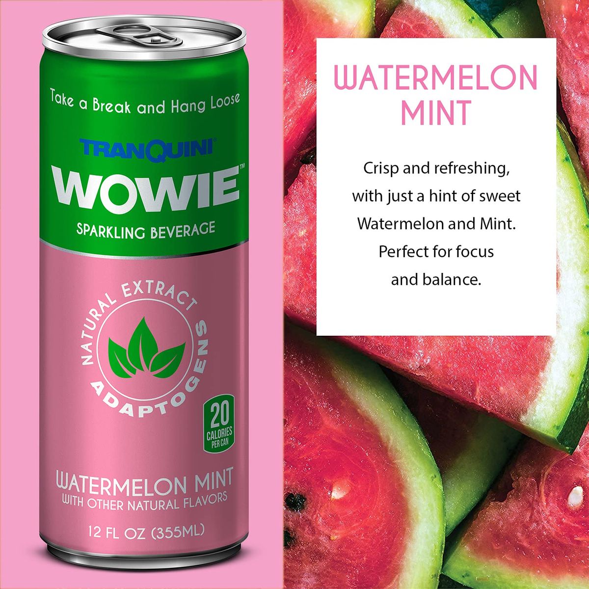 Wowie  Infused Sparkling Beverage for Stress and Anxiety Relief  AllNatural Low Calorie  Nonalcoholic  Herbal Adaptogens Drink  12oz Sleek Can