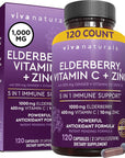 Viva Naturals Elderberry with Vitamin C and Zinc for Adults - 5 in 1 Sambucus Black Elderberry Capsules with Vitamin D3 5000 IU, Elderberries Immune Support Supplement 2 Months Supply Pills