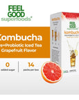 FeelGood Superfoods Kombucha Iced Tea Packets Delicious Grapefruit Flavored Refreshing Instant Kombucha Powder Fizzy Drink Probiotic Supplement for Gut Health 14 pack