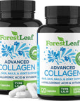 ForestLeaf Multi Collagen Pills with Hyaluronic Acid + Vitamin C | Hydrolyzed Collagen Supplements for Women or Men | Multi Collagen Capsules Peptides for Skin (Unflavored 120 Capsules - 2 Pack)