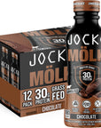 Jocko Mölk Protein Shakes - Naturally Flavored Protein Drinks, KETO Friendly, No Added Sugar, 30g Grass Fed Protein - Ready to Drink, 12 FL Oz, 12pk, Liquid (Chocolate)