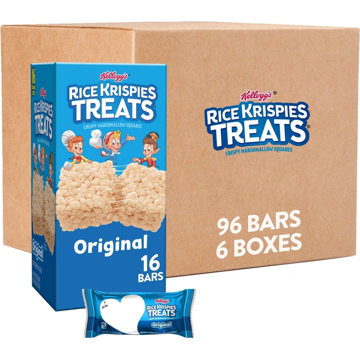 Rice Krispies Treats Marshmallow Snack Bars, Kids Snacks, School Lunch, Value Pack, Original (6 Boxes, 96 Bars)