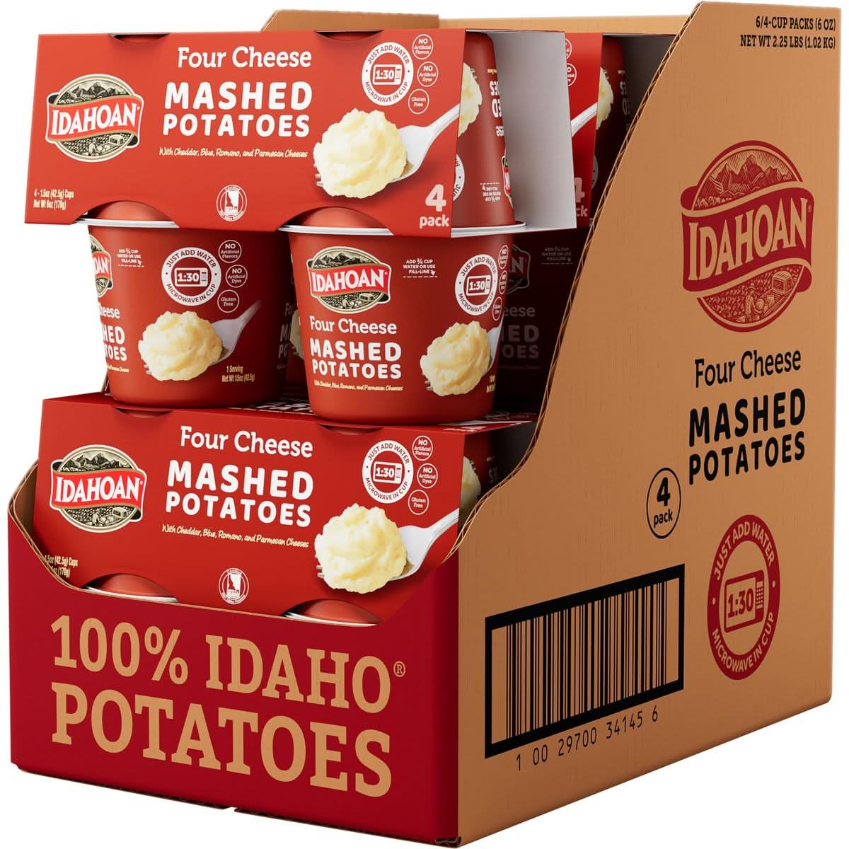 Idahoan Four Cheese Mashed Potatoes Cup 4pack 6 oz Pack of 4