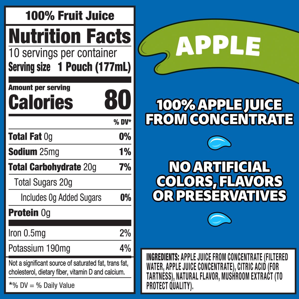 Capri Sun 100 Juice Naturally Flavored 100 Apple Juice 6 Fl Oz Pack of 10 Packaging May Vary