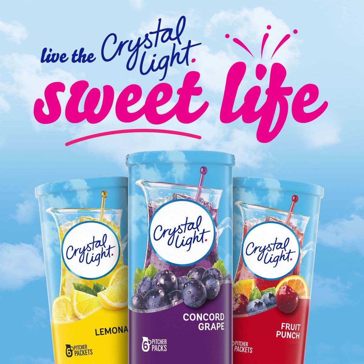 Crystal Light SugarFree Concord Grape Low Calories Powdered Drink Mix 6 Count Pitcher Packets